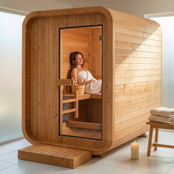 Indoor Cedar Sauna Designed for Premium Home Wellness, Canadian Red Cedar, Tempered Glass, Compact Design